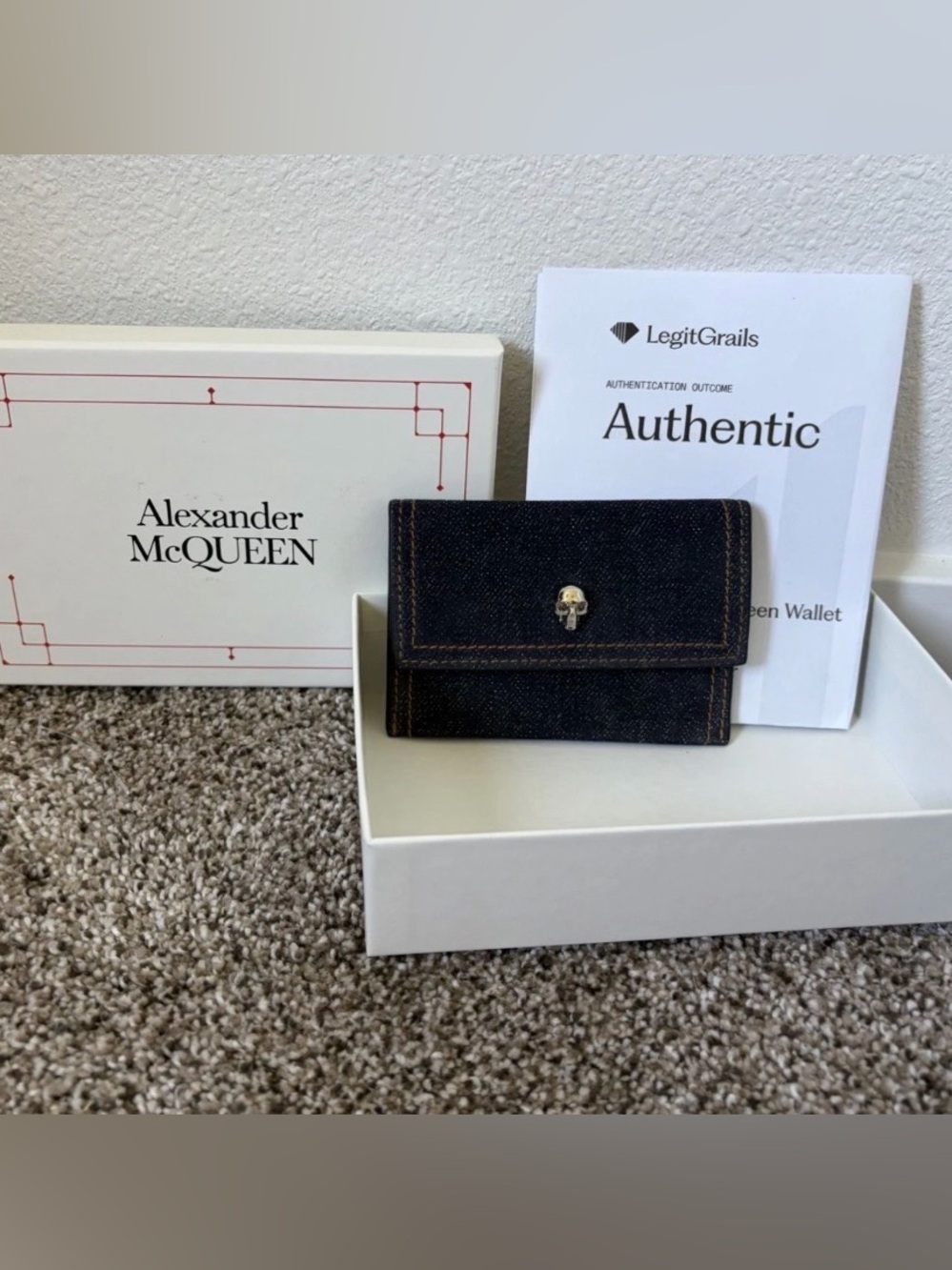 Alexander McQueen Denim/Leather Card
Holder Wallet with Box And authentication